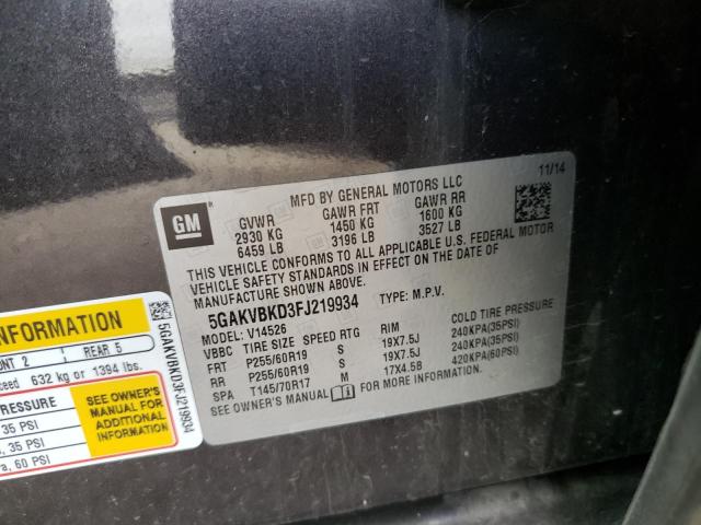 Photo 10 from auction – 2015 BUICK ENCLAVE with VIN 5GAKVBKD3FJ219934