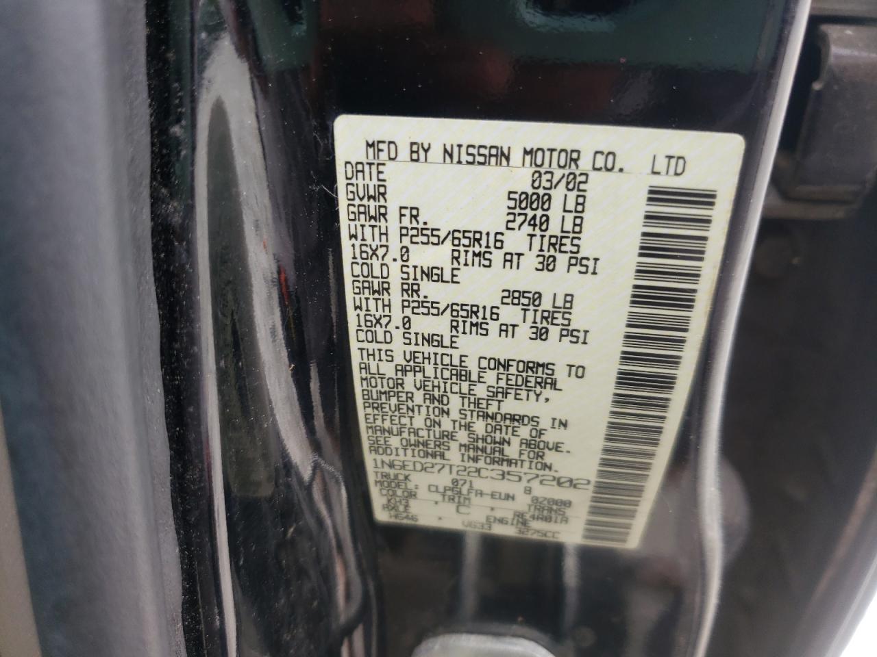 Photo 10 from auction – 2002 NISSAN FRONTIER C with VIN 1N6ED27T22C357202