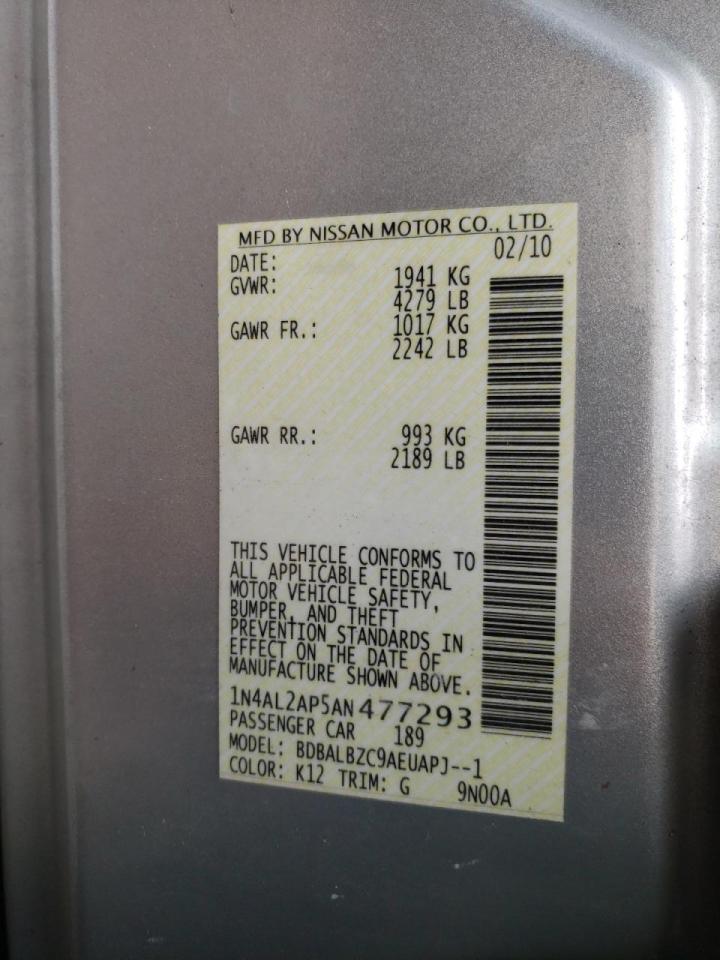 Photo 10 from auction – 2010 NISSAN ALTIMA BAS with VIN 1N4AL2AP5AN477293