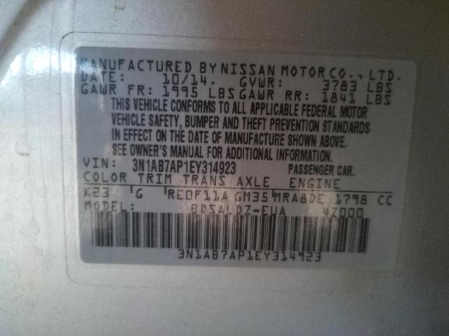Photo 10 from auction – 2014 NISSAN SENTRA S with VIN 3N1AB7AP1EY314923