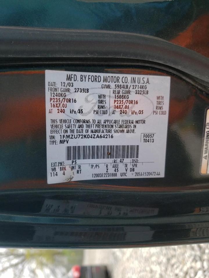 Photo 10 from auction – 2004 FORD EXPLORER X with VIN 1FMZU72K04ZA64216