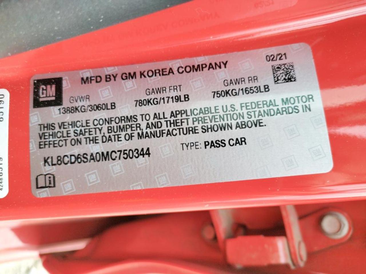 Photo 10 from auction – 2021 CHEVROLET SPARK 1LT with VIN KL8CD6SA0MC750344