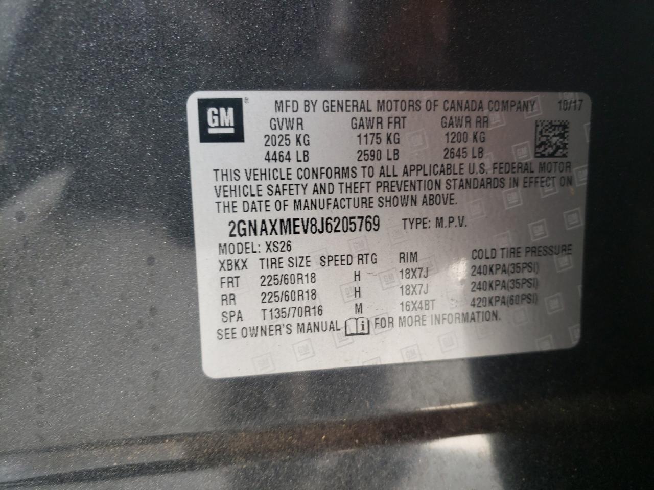 Photo 10 from auction – 2018 CHEVROLET EQUINOX PR with VIN 2GNAXMEV8J6205769