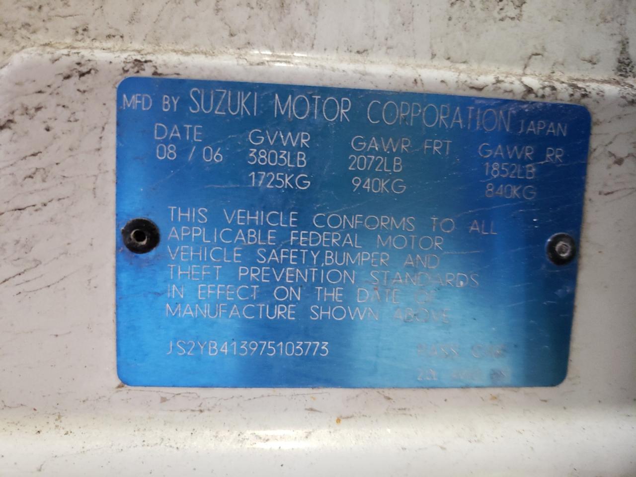 Photo 10 from auction – 2007 SUZUKI SX4 with VIN JS2YB413975103773