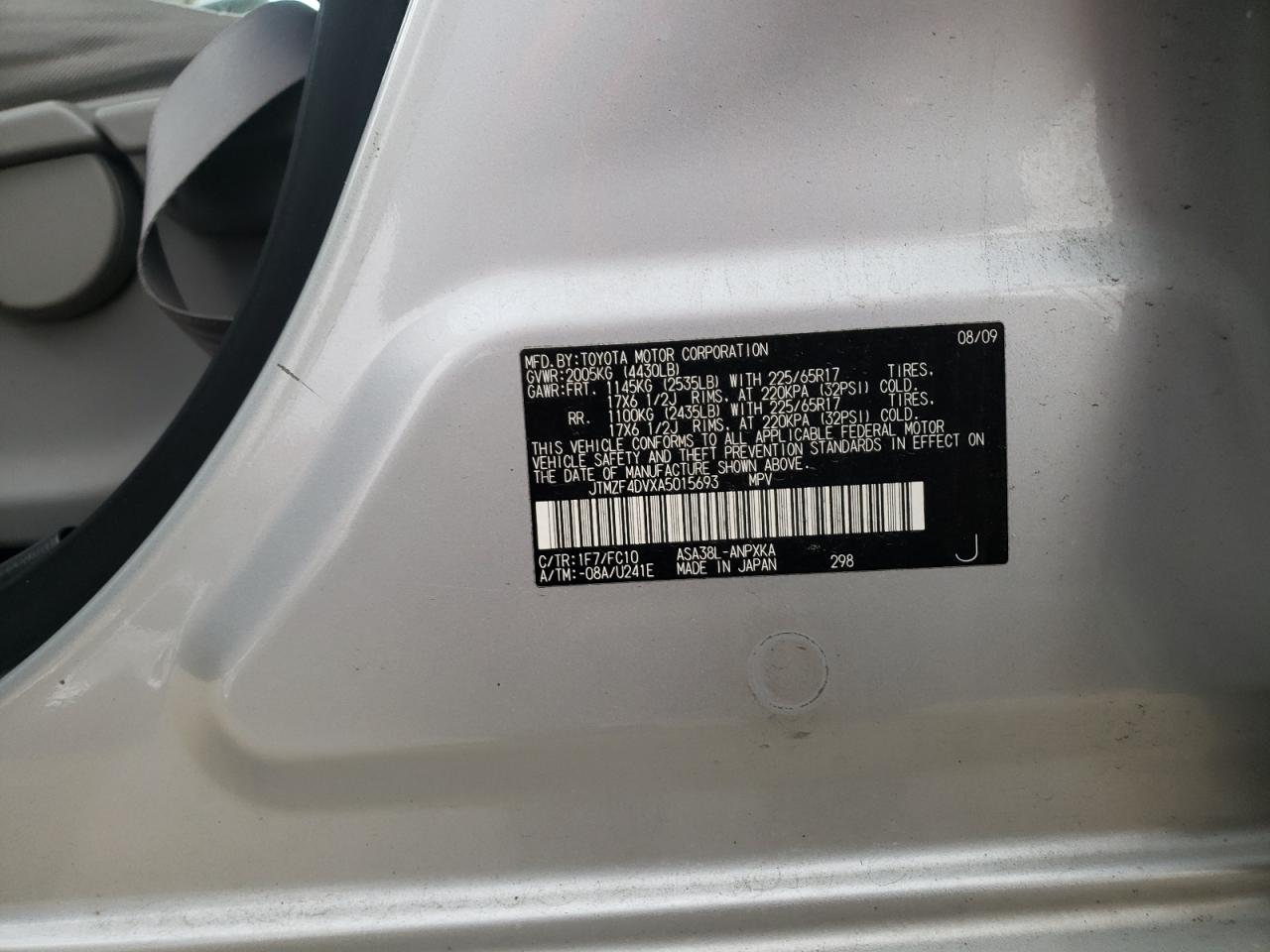Zdjęcie 10 z aukcji – 2010 TOYOTA RAV4 z VIN JTMZF4DVXA5015693