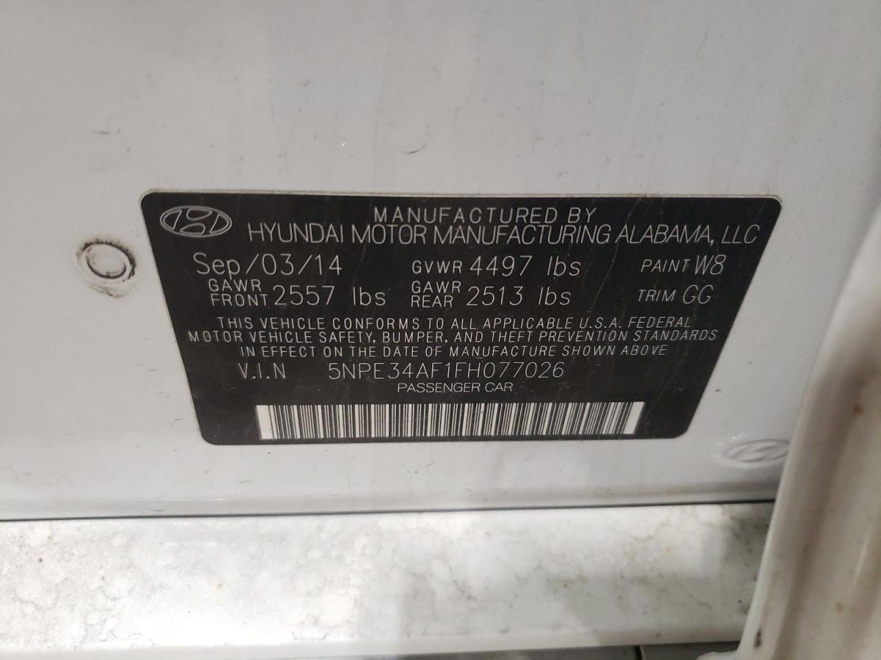 Photo 10 from auction – 2015 HYUNDAI SONATA SPO with VIN 5NPE34AF1FH077026