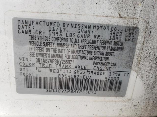 Photo 10 from auction – 2017 NISSAN SENTRA S with VIN 3N1AB7AP3HY255071