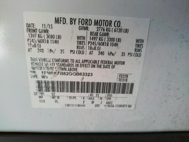 Photo 10 from auction – 2016 FORD EXPLORER with VIN 1FM5K7B82GGB63323