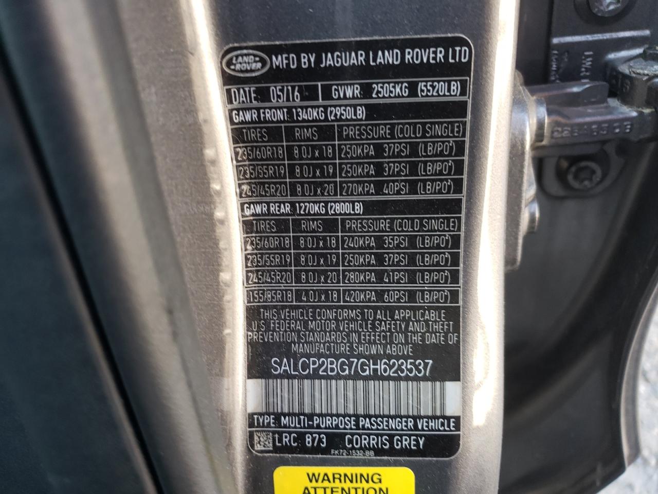 Photo 10 from auction – 2016 LAND ROVER DISCOVERY with VIN SALCP2BG7GH623537