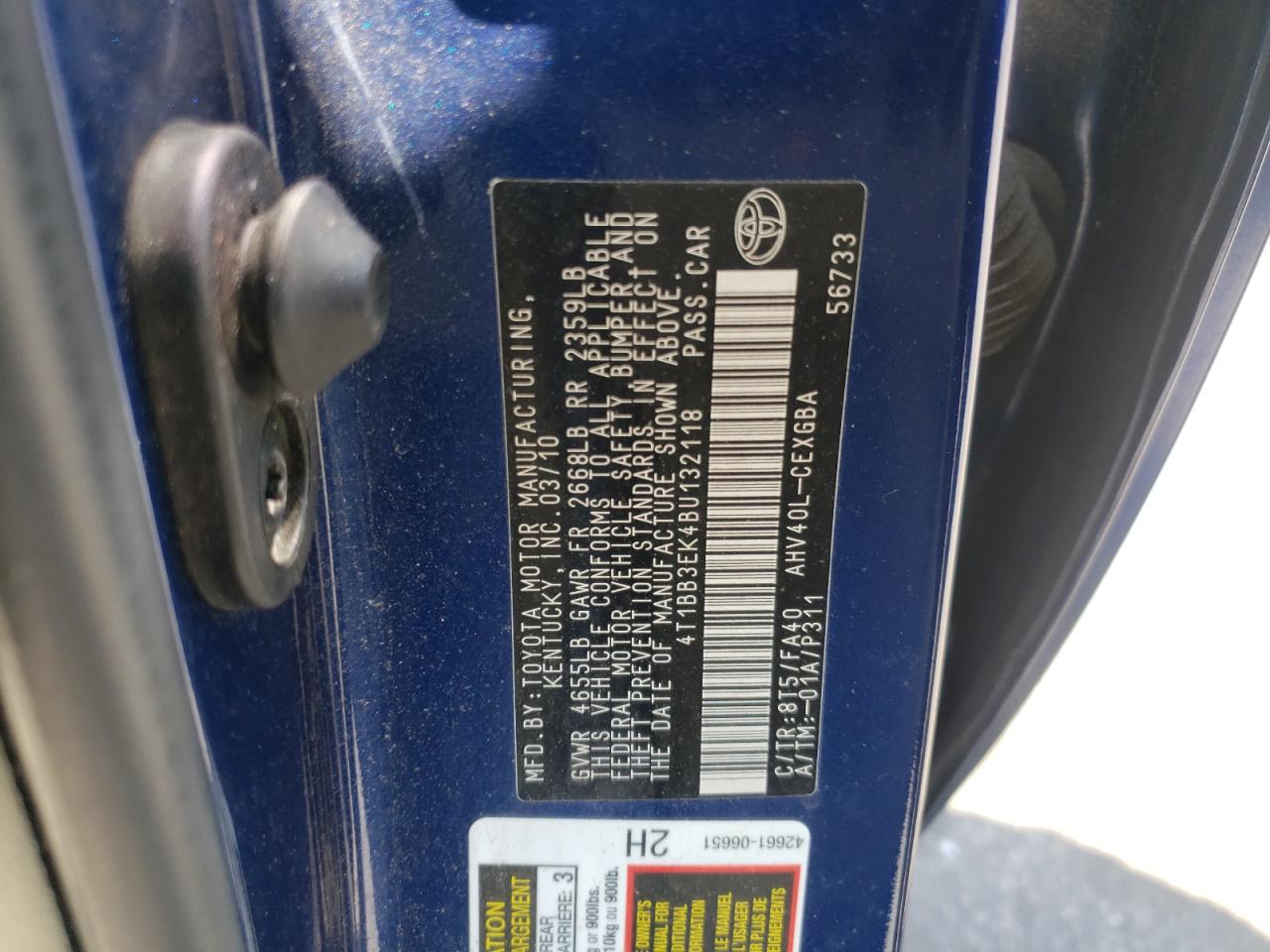 Photo 10 from auction – 2011 TOYOTA CAMRY HYBR with VIN 4T1BB3EK4BU132118