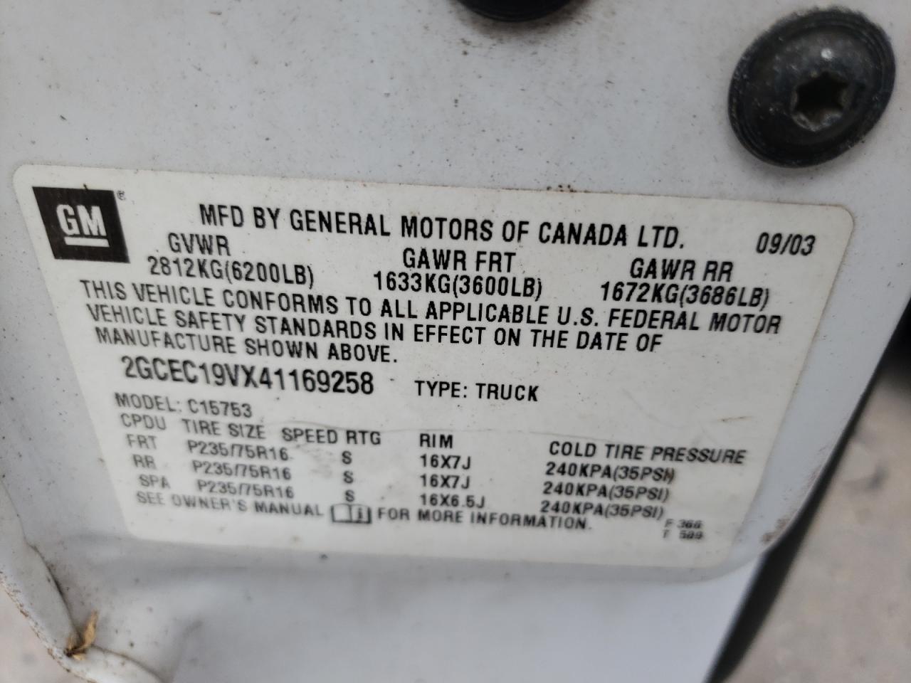 Photo 10 from auction – 2004 CHEVROLET SILVERADO with VIN 2GCEC19VX41169258