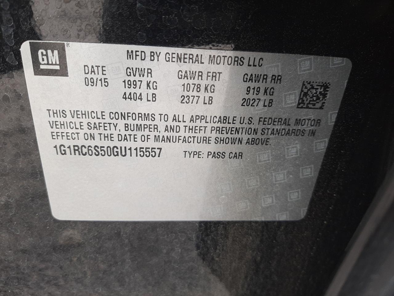 Photo 10 from auction – 2016 CHEVROLET VOLT LT with VIN 1G1RC6S50GU115557
