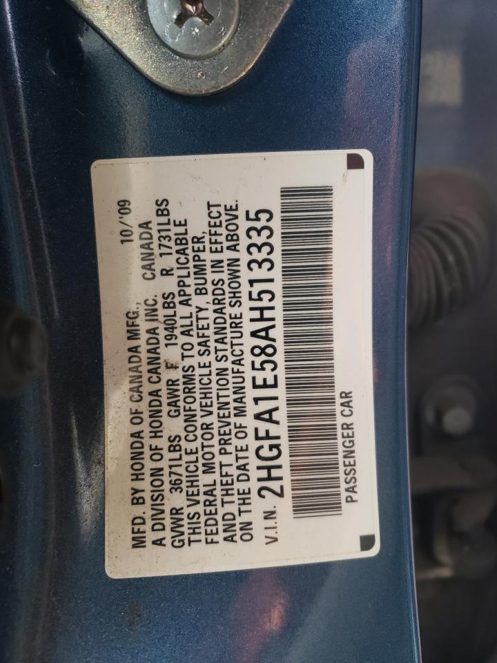 Photo 10 from auction – 2010 HONDA CIVIC LX with VIN 2HGFA1E58AH513335
