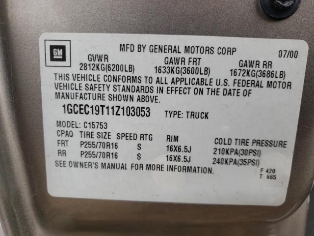 Photo 10 from auction – 2001 CHEVROLET SILVERADO with VIN 1GCEC19T11Z103053