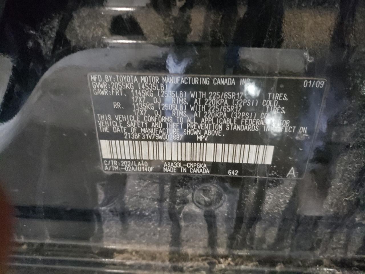 Photo 10 from auction – 2009 TOYOTA RAV4 LIMIT with VIN 2T3BF31V79W002887