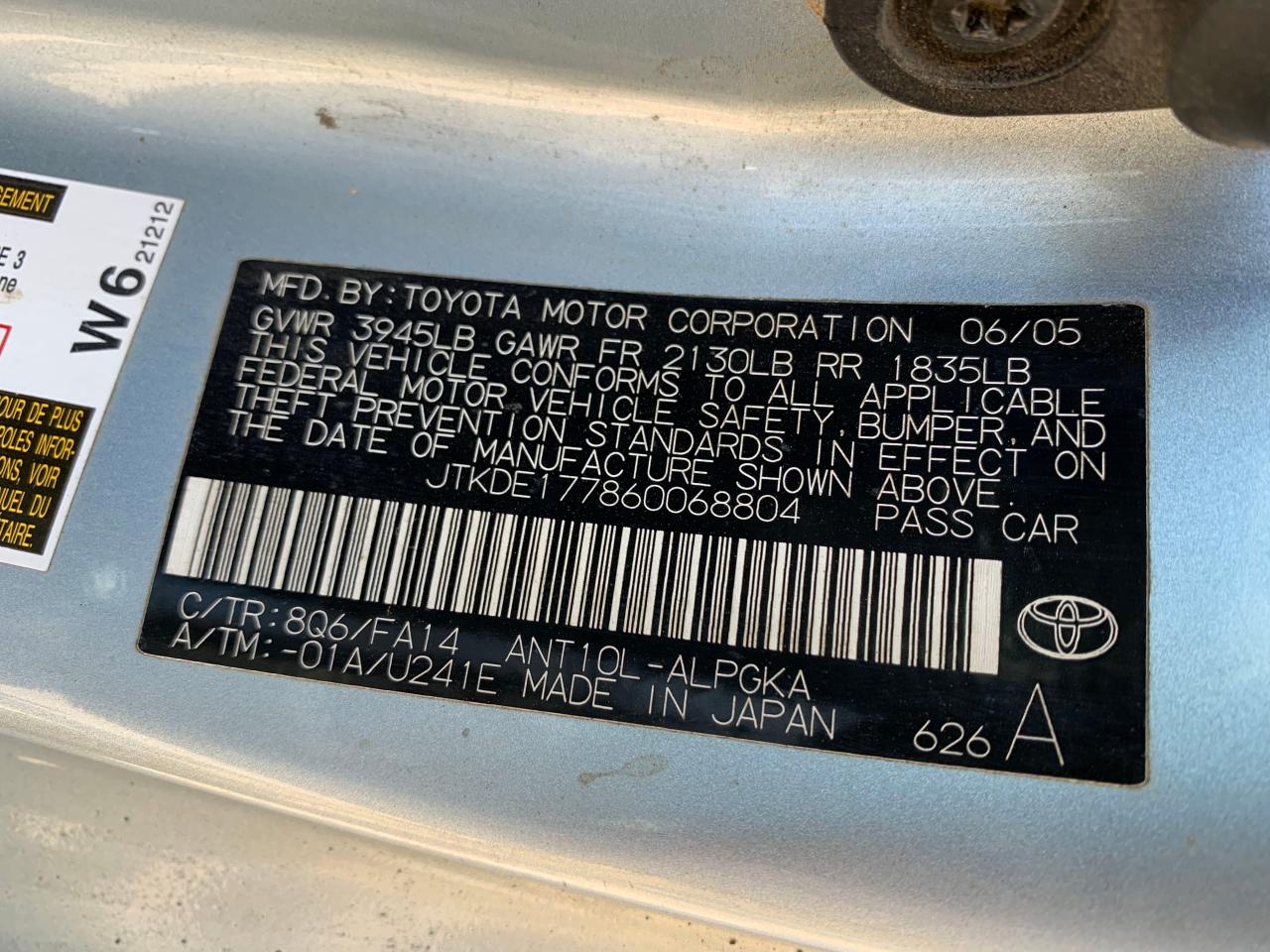 Photo 10 from auction – 2006 TOYOTA SCION TC with VIN JTKDE177860068804