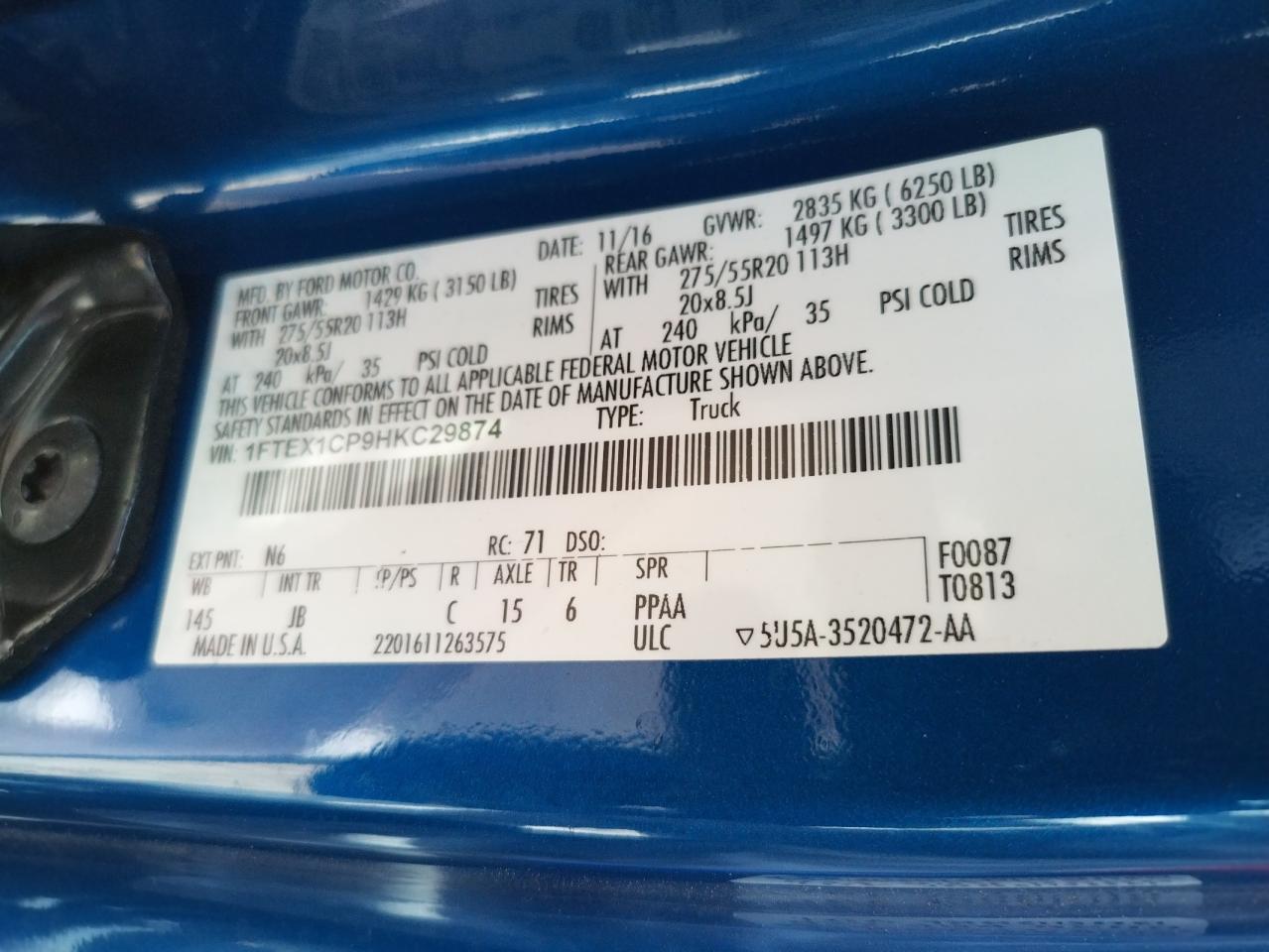 Photo 10 from auction – 2017 FORD F150 SUPER with VIN 1FTEX1CP9HKC29874