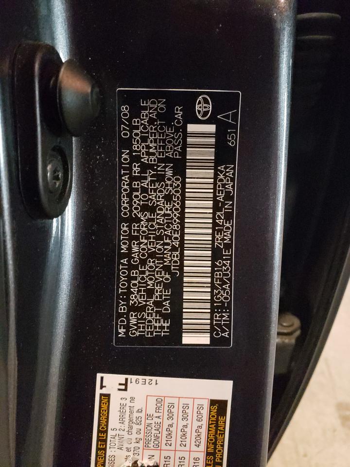 Photo 10 from auction – 2009 TOYOTA COROLLA BA with VIN JTDBL40E899065030