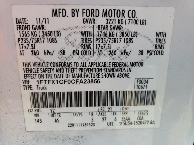 Photo 10 from auction – 2012 FORD F150 SUPER with VIN 1FTFX1CF0CFA23856