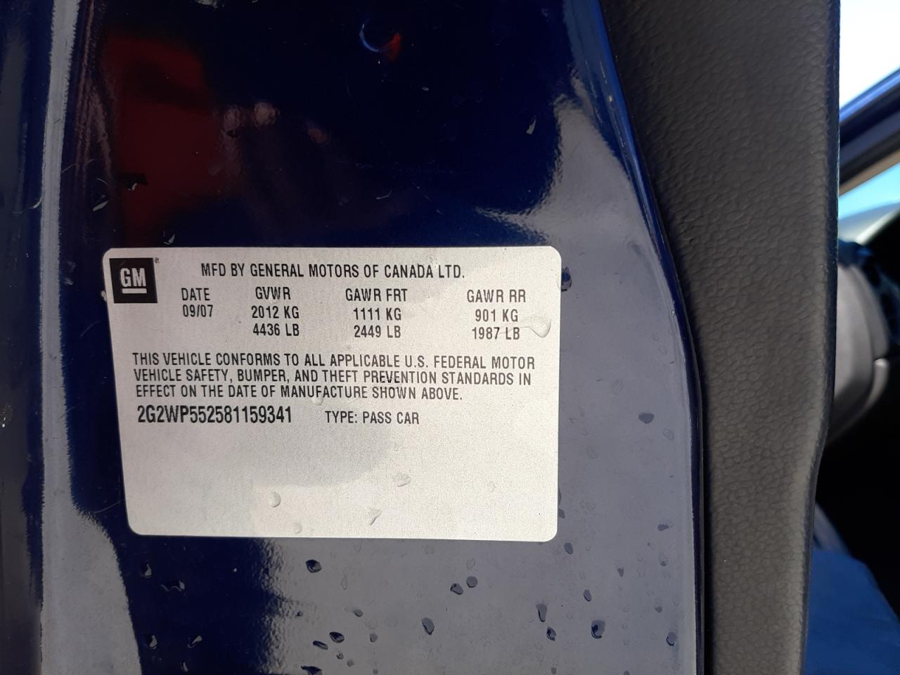 Photo 10 from auction – 2008 PONTIAC GRAND PRIX with VIN 2G2WP552581159341