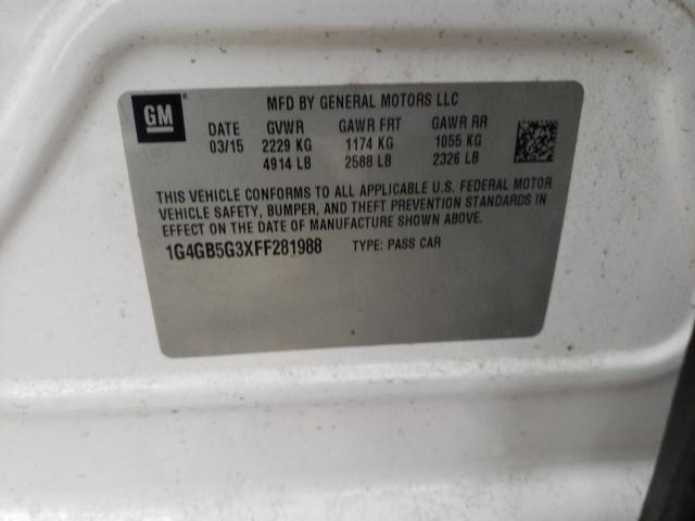 Photo 10 from auction – 2015 BUICK LACROSSE with VIN 1G4GB5G3XFF281988