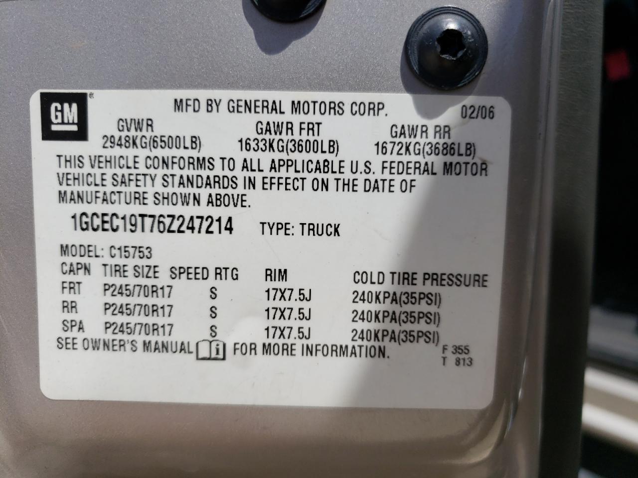 Photo 10 from auction – 2006 CHEVROLET SILVERADO with VIN 1GCEC19T76Z247214