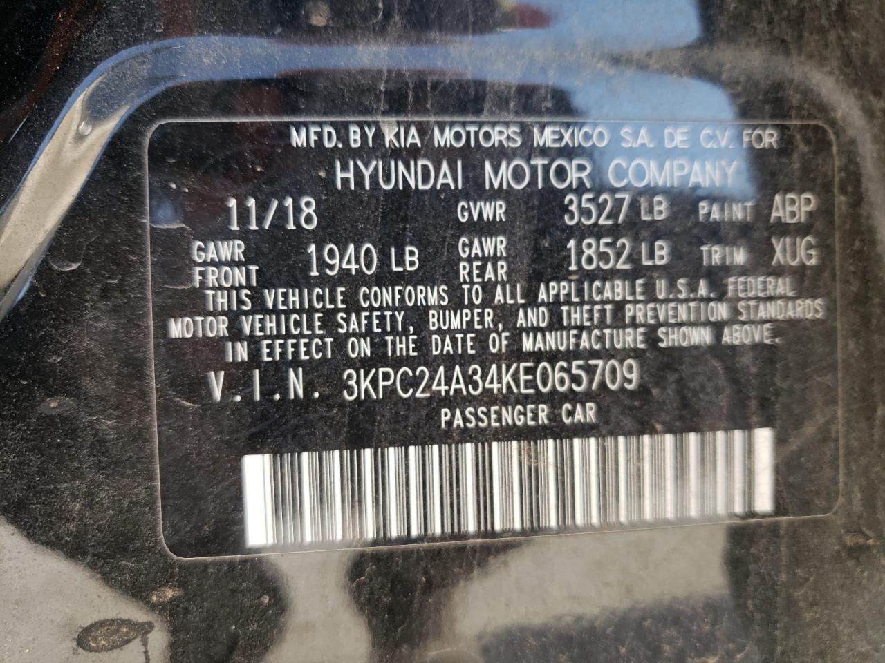 Photo 10 from auction – 2019 HYUNDAI ACCENT SE with VIN 3KPC24A34KE065709