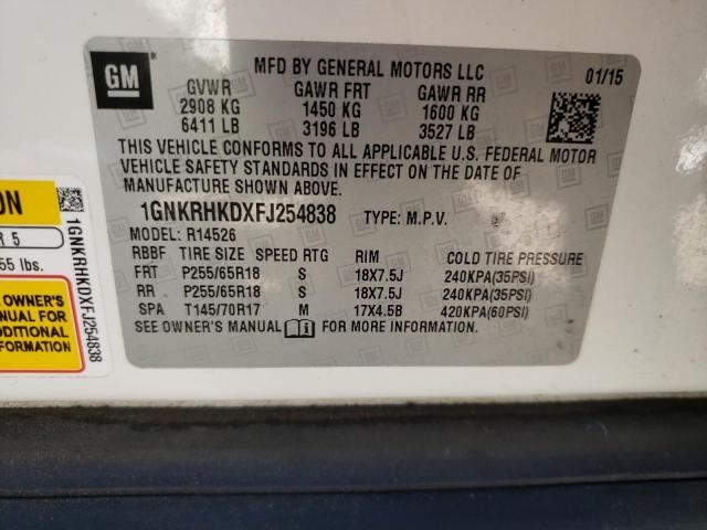 Photo 10 from auction – 2015 CHEVROLET TRAVERSE L with VIN 1GNKRHKDXFJ254838