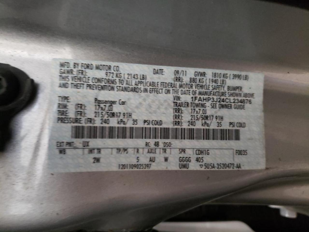 Photo 10 from auction – 2012 FORD FOCUS TITA with VIN 1FAHP3J24CL234876