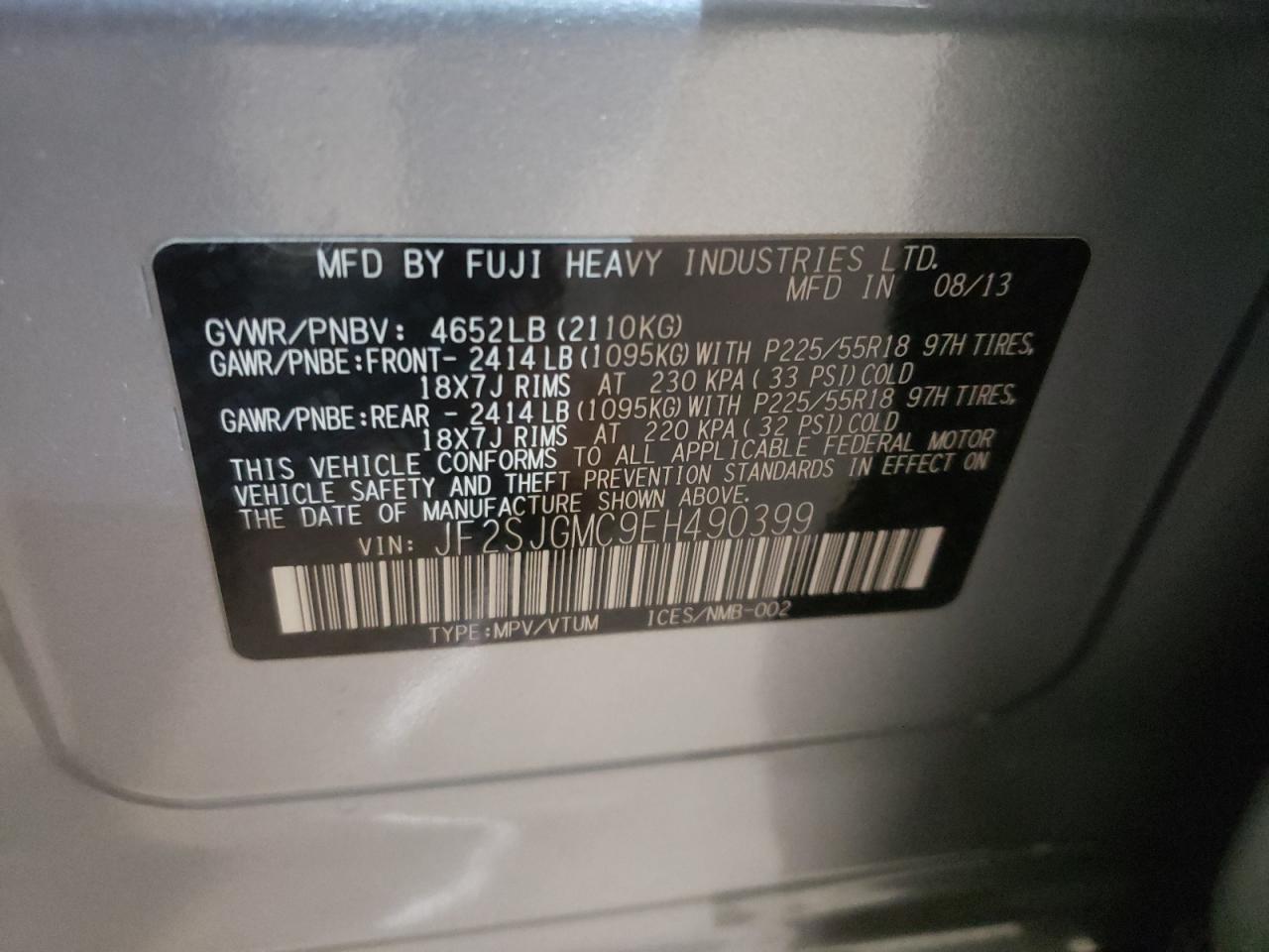 Photo 10 from auction – 2014 SUBARU FORESTER 2 with VIN JF2SJGMC9EH490399