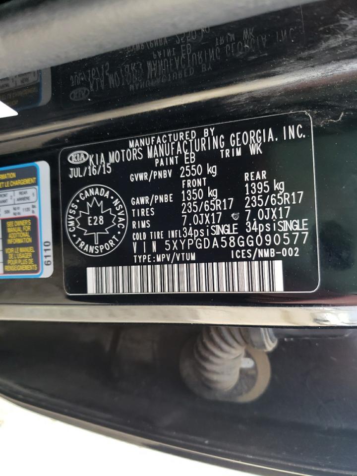 Photo 10 from auction – 2016 KIA SORENTO LX with VIN 5XYPGDA58GG090577