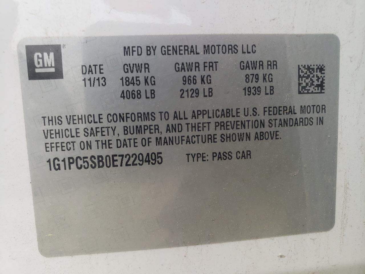 Photo 10 from auction – 2014 CHEVROLET CRUZE LT with VIN 1G1PC5SB0E7229495