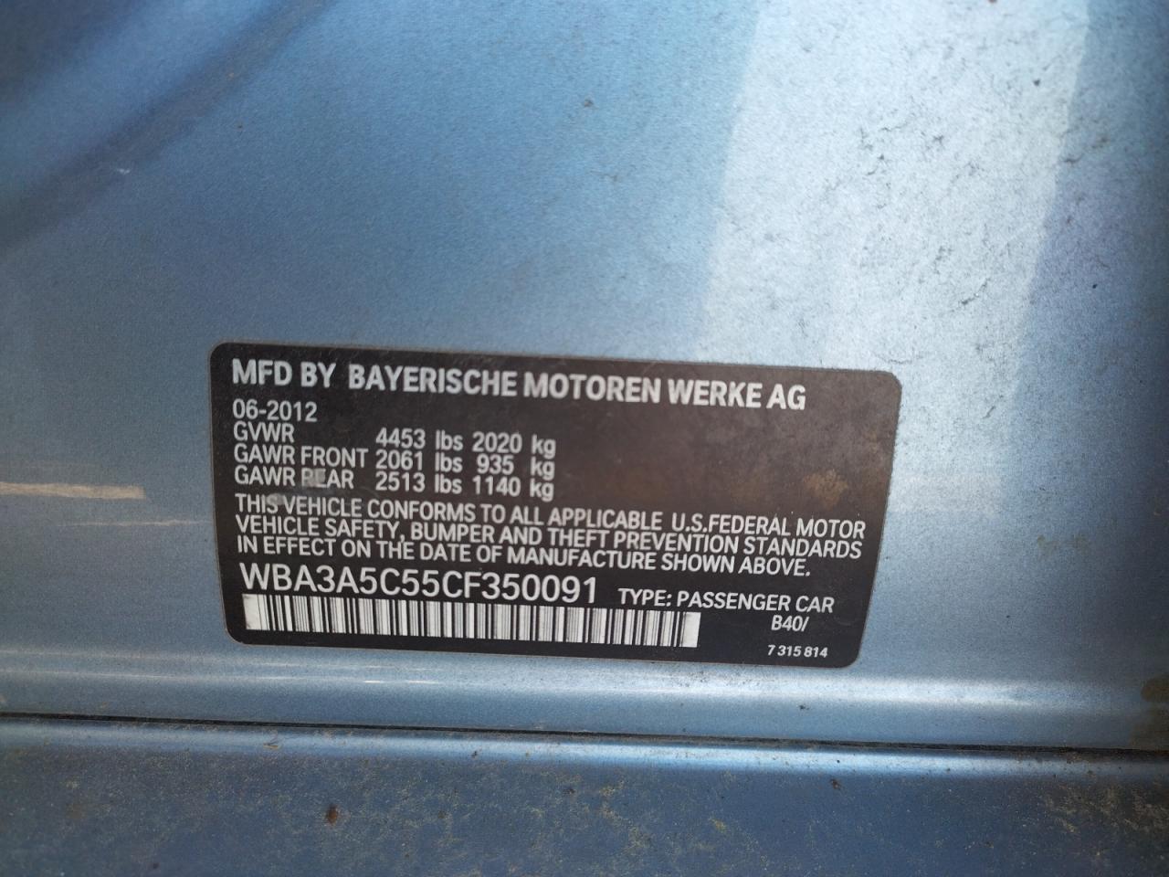 Photo 10 from auction – 2012 BMW 328 I with VIN WBA3A5C55CF350091