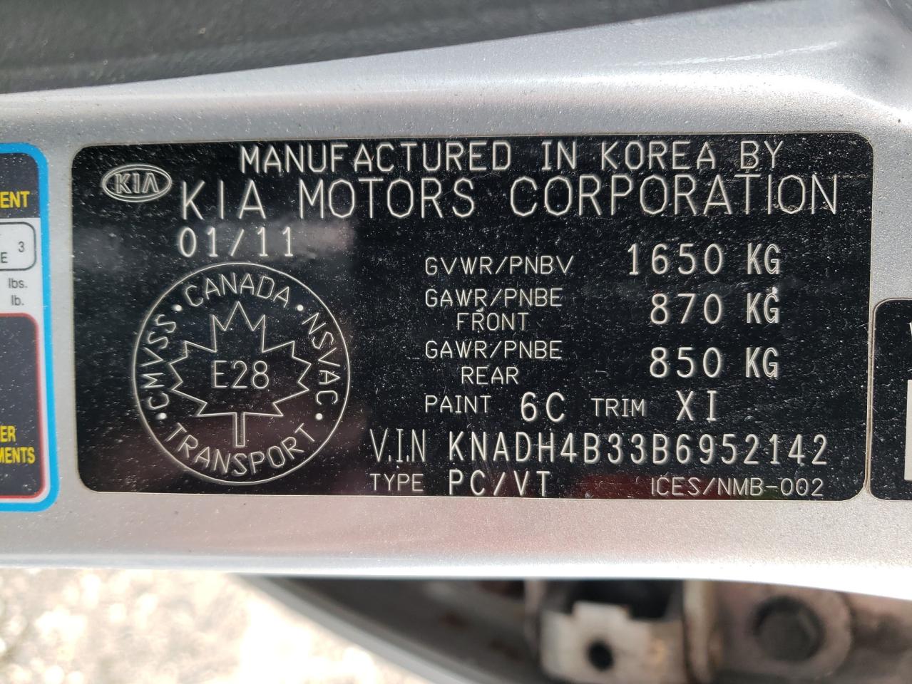 Photo 10 from auction – 2011 KIA RIO BASE with VIN KNADH4B33B6952142