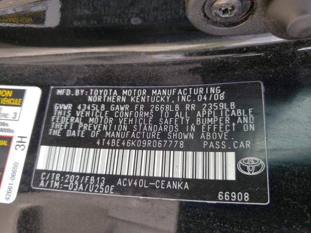 Photo 10 from auction – 2009 TOYOTA CAMRY BASE with VIN 4T4BE46K09R067778