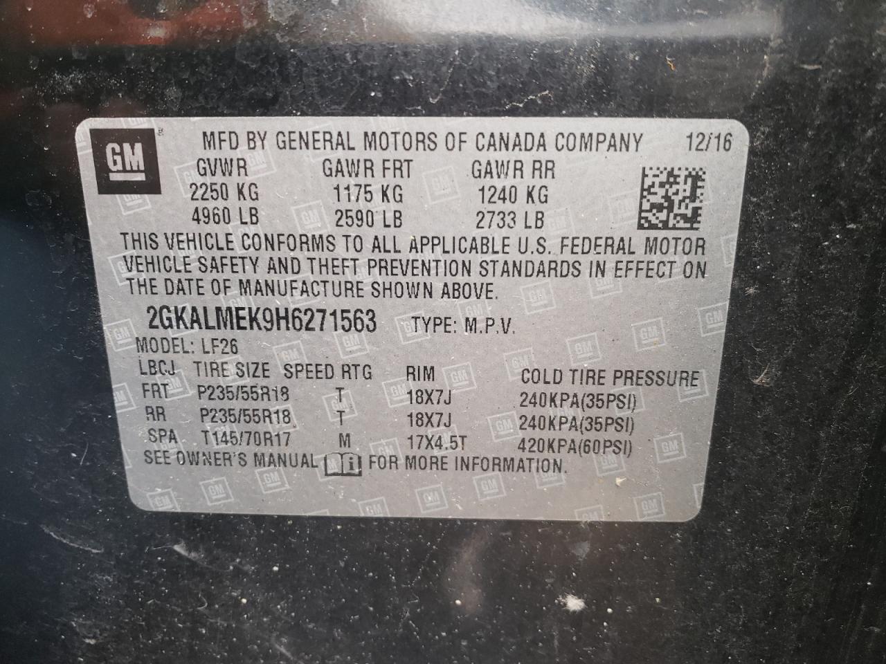 Photo 10 from auction – 2017 GMC TERRAIN SL with VIN 2GKALMEK9H6271563