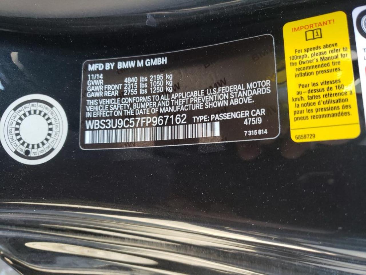 Photo 10 from auction – 2015 BMW M4 with VIN WBS3U9C57FP967162