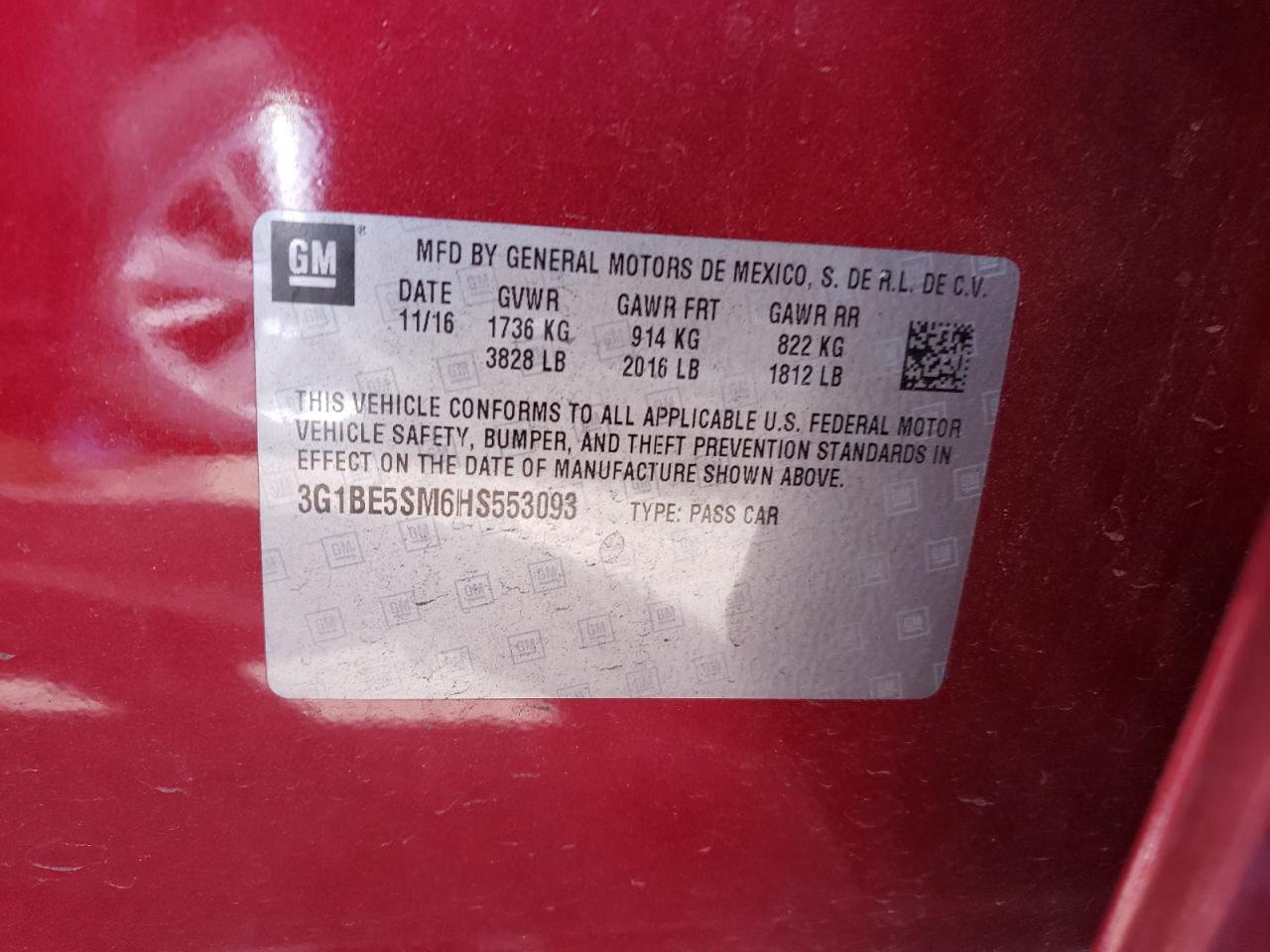 Photo 10 from auction – 2017 CHEVROLET CRUZE LT with VIN 3G1BE5SM6HS553093