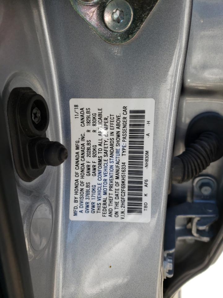 Photo 10 from auction – 2019 HONDA CIVIC LX with VIN 2HGFC2F69KH516334