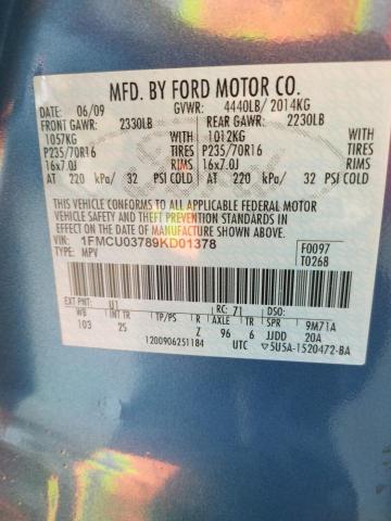 Photo 10 from auction – 2009 FORD ESCAPE XLT with VIN 1FMCU03789KD01378