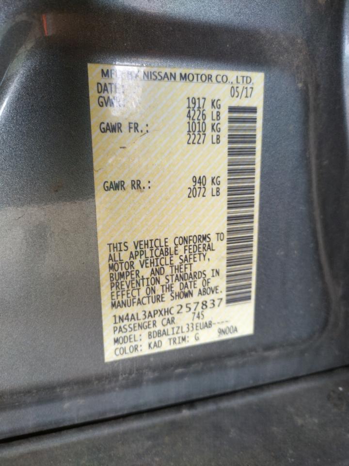 Photo 10 from auction – 2017 NISSAN ALTIMA 2.5 with VIN 1N4AL3APXHC257837