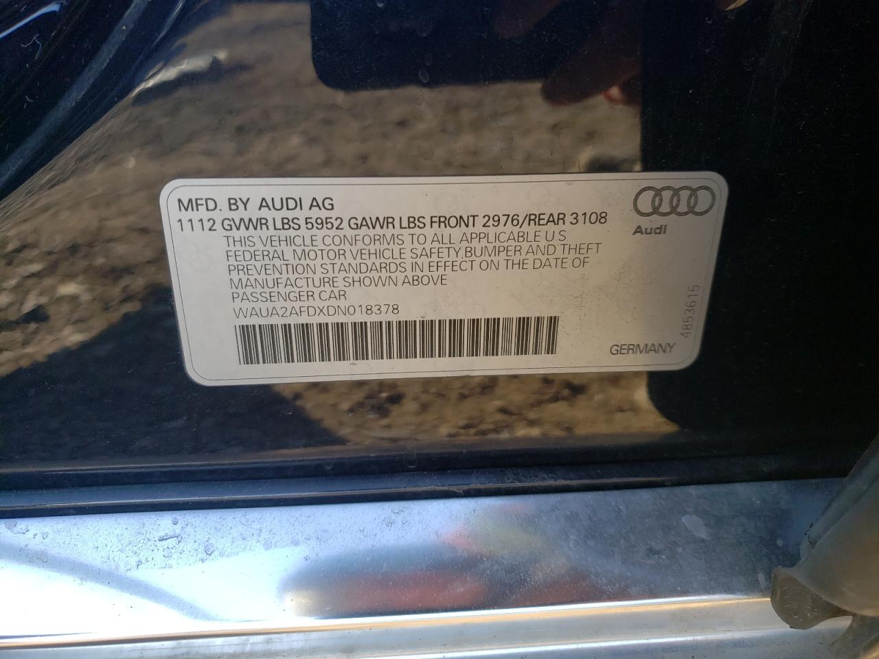 Photo 10 from auction – 2013 AUDI A8 QUATTRO with VIN WAUA2AFDXDN018378