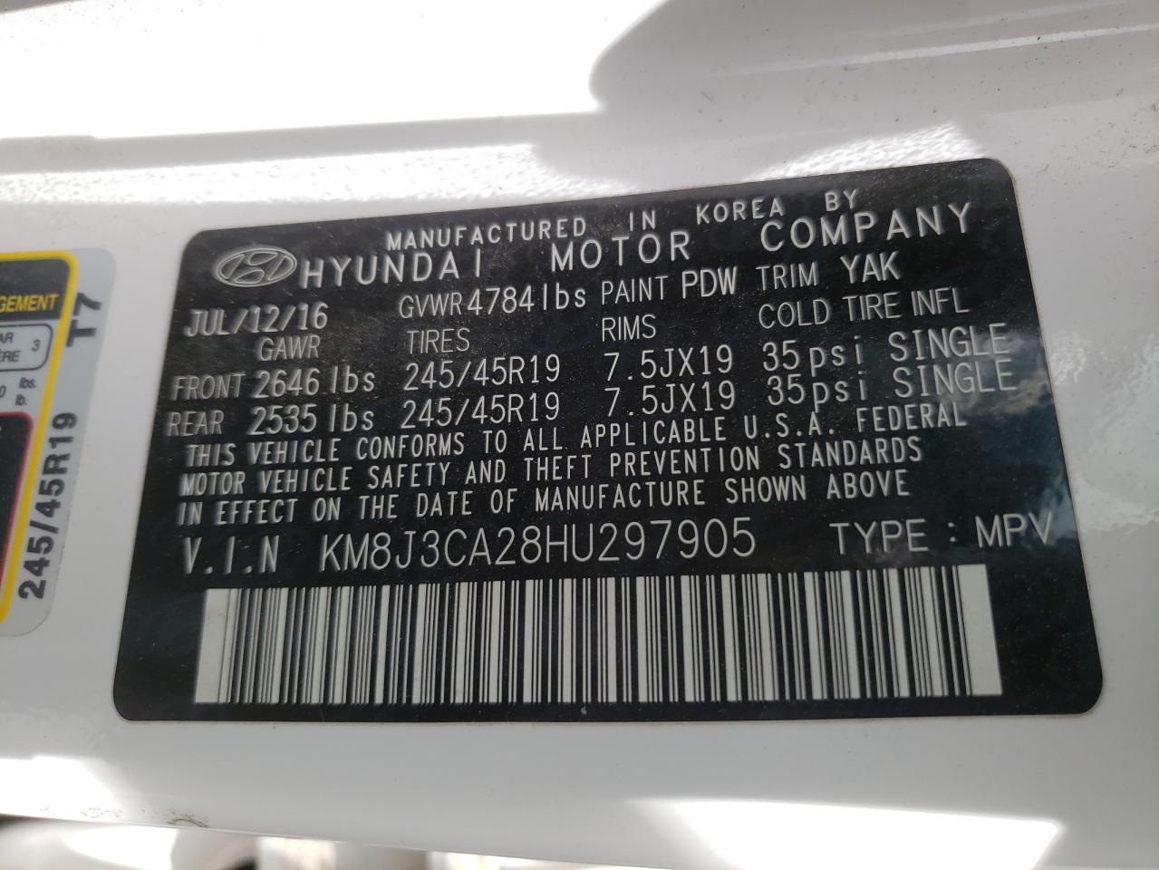 Photo 10 from auction – 2017 HYUNDAI TUCSON LIM with VIN KM8J3CA28HU297905