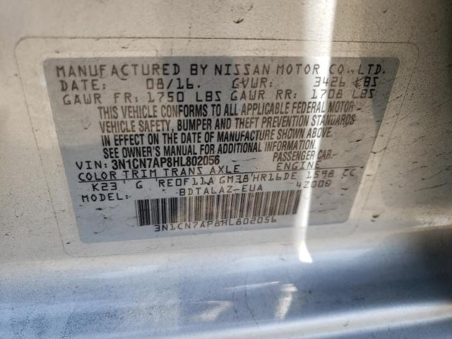 Photo 10 from auction – 2017 NISSAN VERSA S with VIN 3N1CN7AP8HL802056