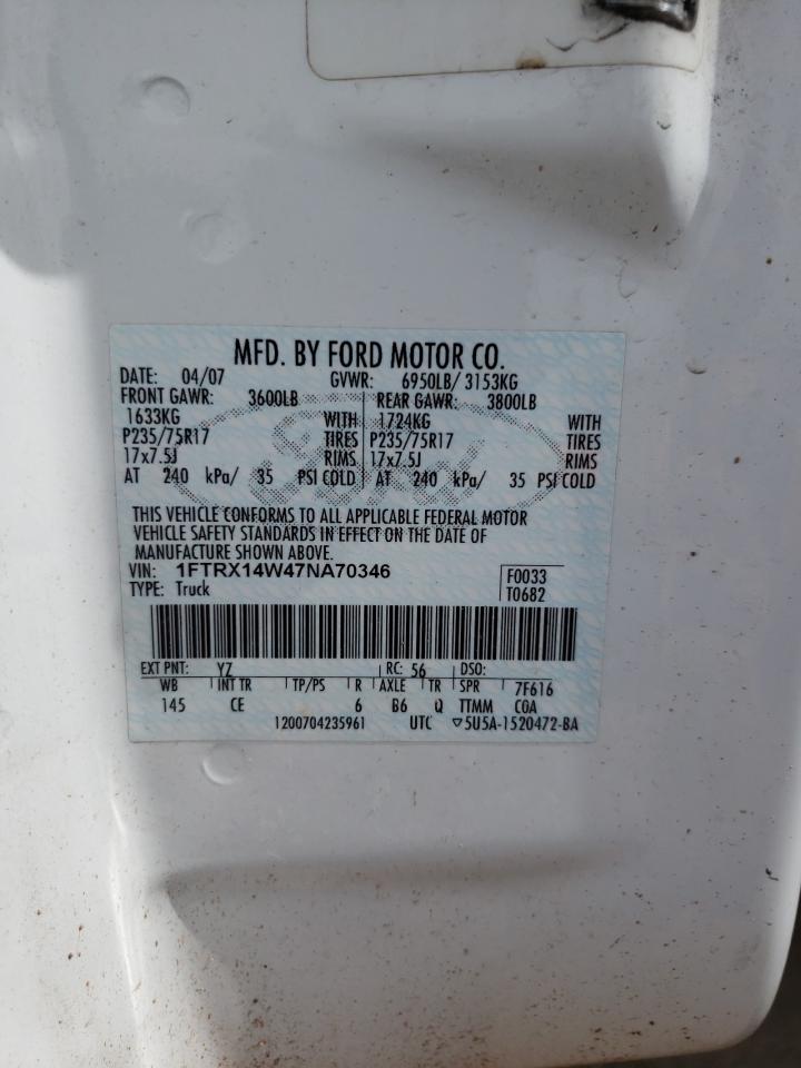Photo 10 from auction – 2007 FORD F150 with VIN 1FTRX14W47NA70346