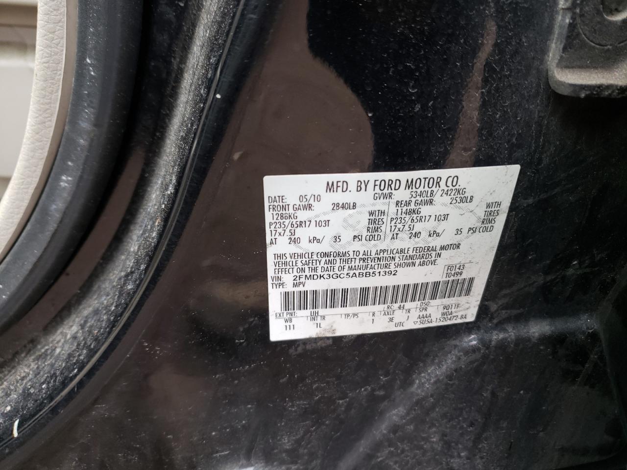 Photo 10 from auction – 2010 FORD EDGE SE with VIN 2FMDK3GC5ABB51392