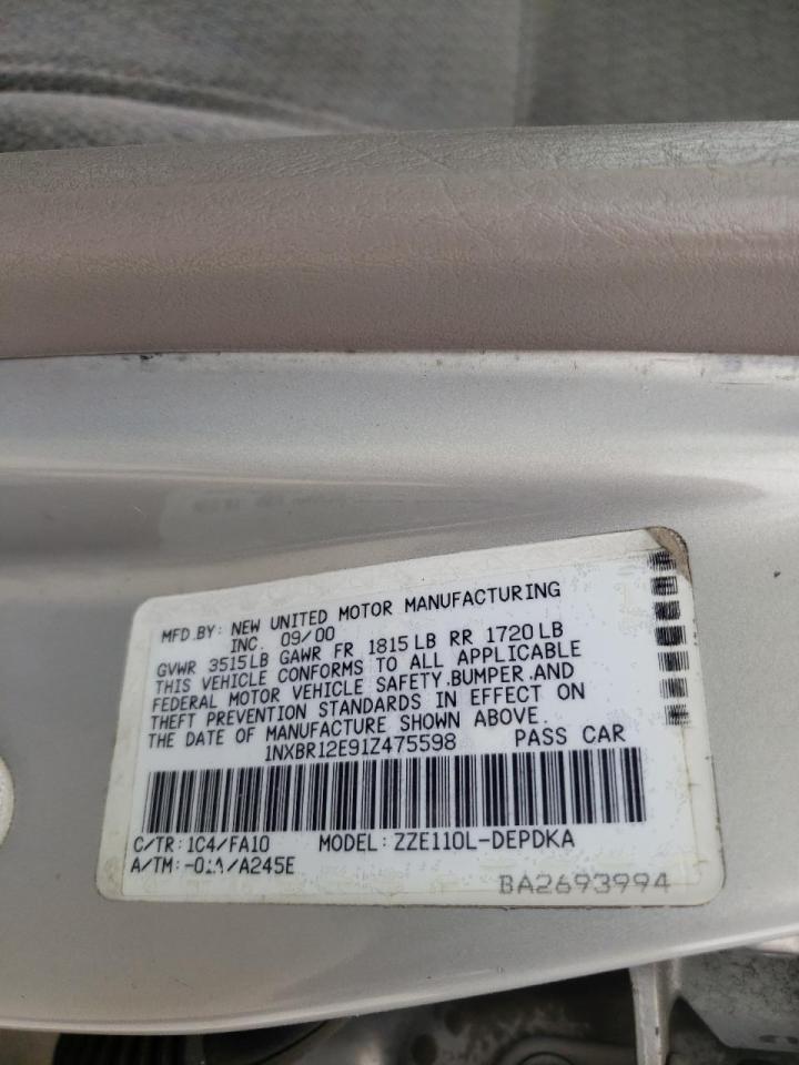 Photo 10 from auction – 2001 TOYOTA COROLLA CE with VIN 1NXBR12E91Z475598
