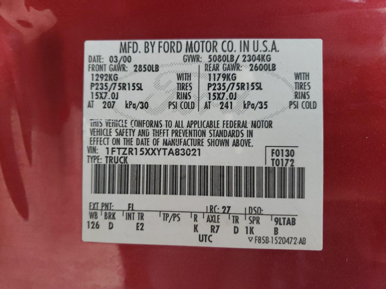 Photo 10 from auction – 2000 FORD RANGER SUP with VIN 1FTZR15XXYTA83021