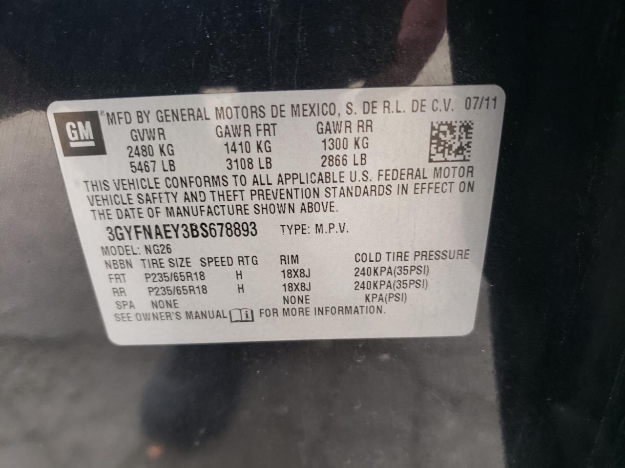 Photo 10 from auction – 2011 CADILLAC SRX LUXURY with VIN 3GYFNAEY3BS678893