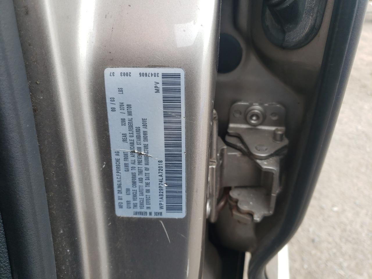 Photo 10 from auction – 2004 PORSCHE CAYENNE S with VIN WP1AB29P74LA72018